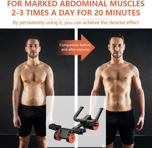 Roue Abdominale à Rebond Automatique, AB Roller Avec Minuterie et Tapis dEntraînement, Roulette Abdominaux,