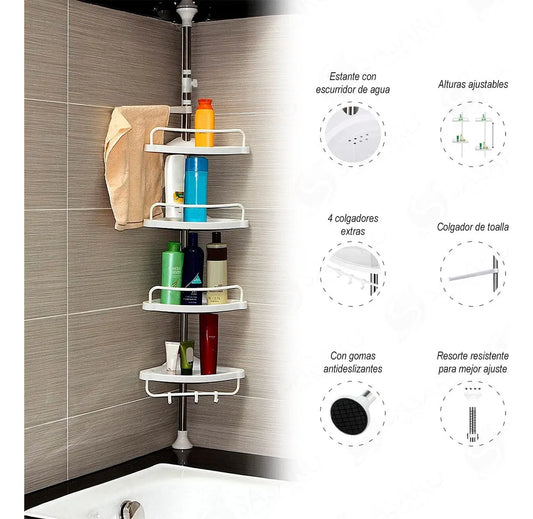 Organisateur d'angle de douche avec 4 étagères réglables, multifonctionnel